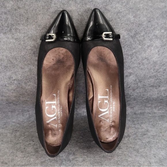 AGL Shoes Womens 38 Pump Loafers Patent Point Toe Leather Black Fashion Career - Picture 6 of 9